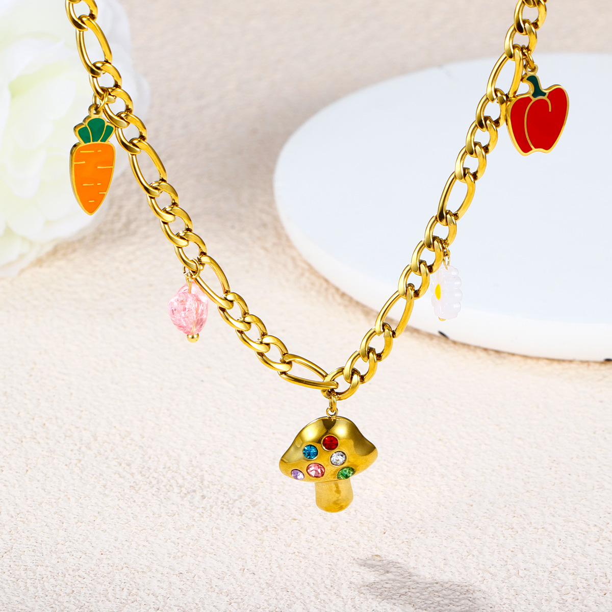 18K镀金PVD不锈钢蘑菇吊坠