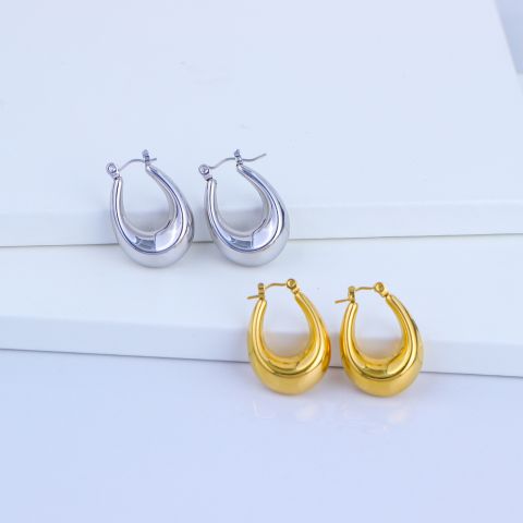不锈钢光面U形金银双色耳环饰品厂家